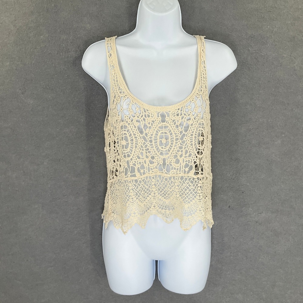 Dulcie Cream Crochet Lace Tank Top Sz‎ S/M Boho Beach Festival Gypsy Coastal
